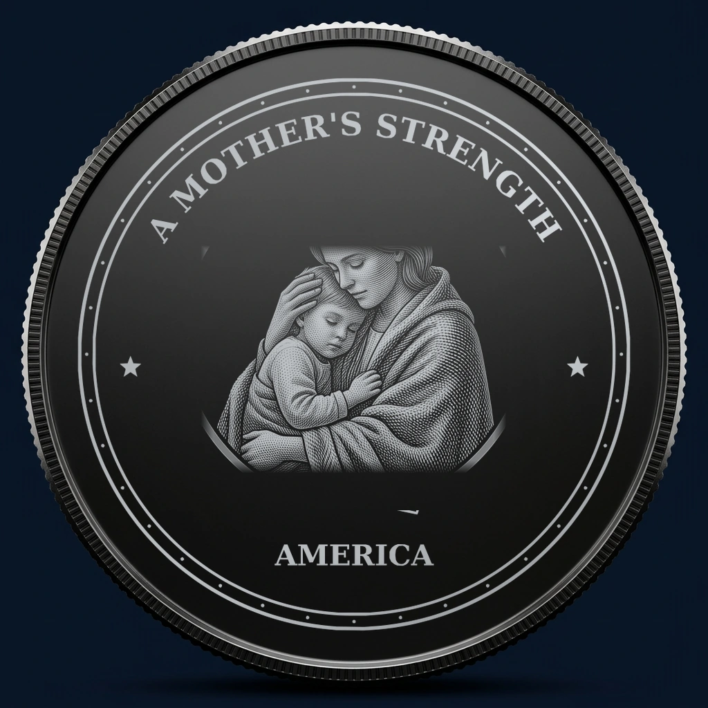 A Mother's Strength — front, black-and-silver design mockup
