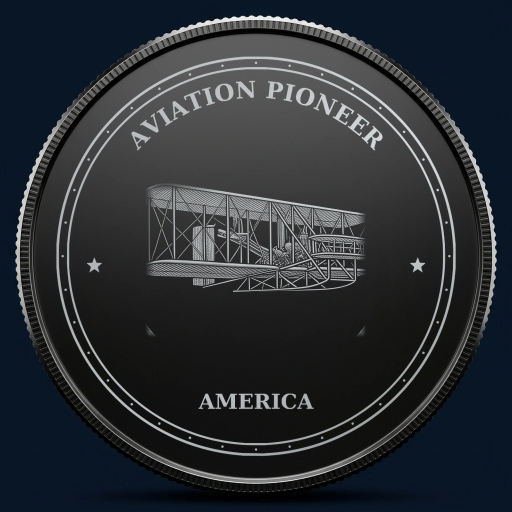 Aviation Pioneer — front, black-and-silver design mockup