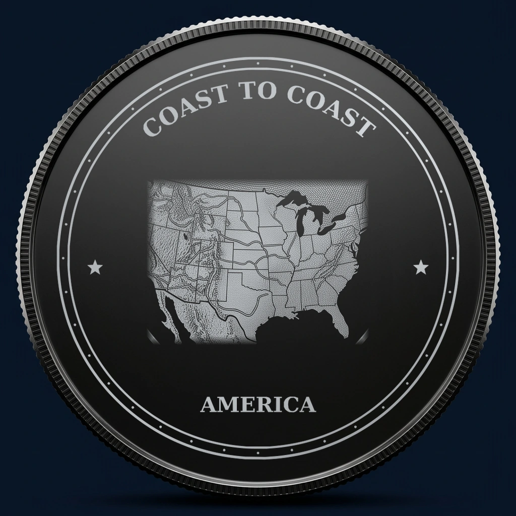 Coast to Coast — front, black-and-silver design mockup
