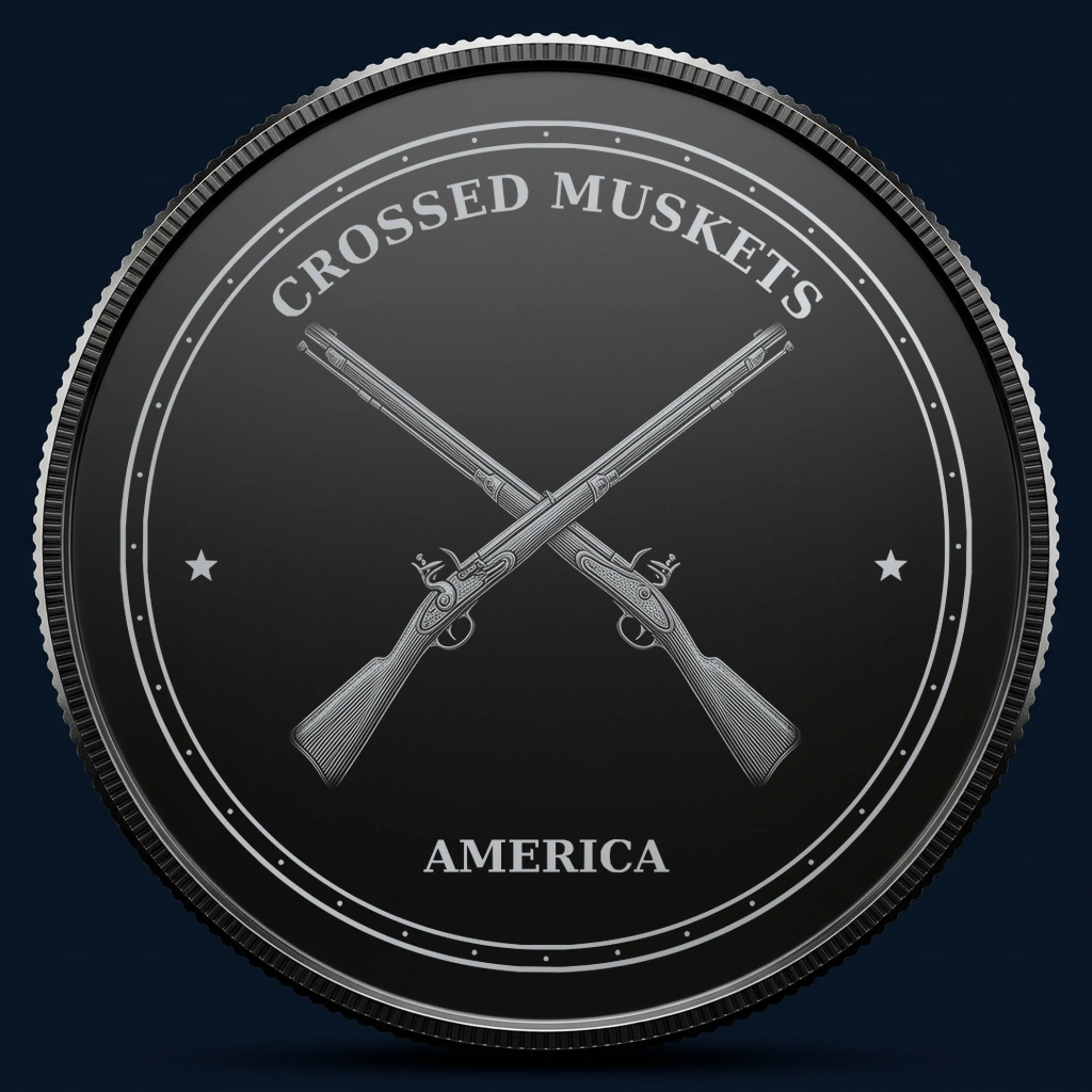 Crossed Muskets — front, black-and-silver design mockup