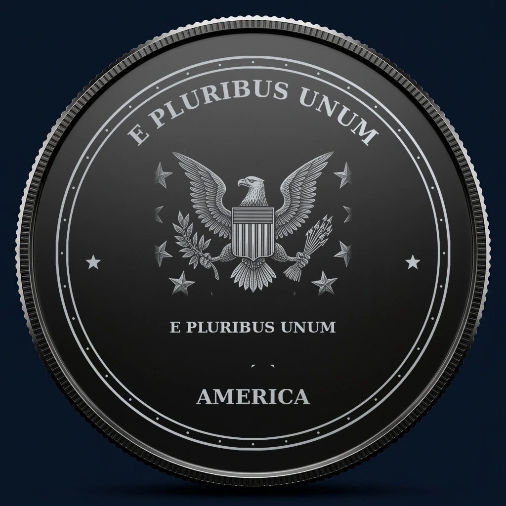 E Pluribus Unum — front, black-and-silver design mockup