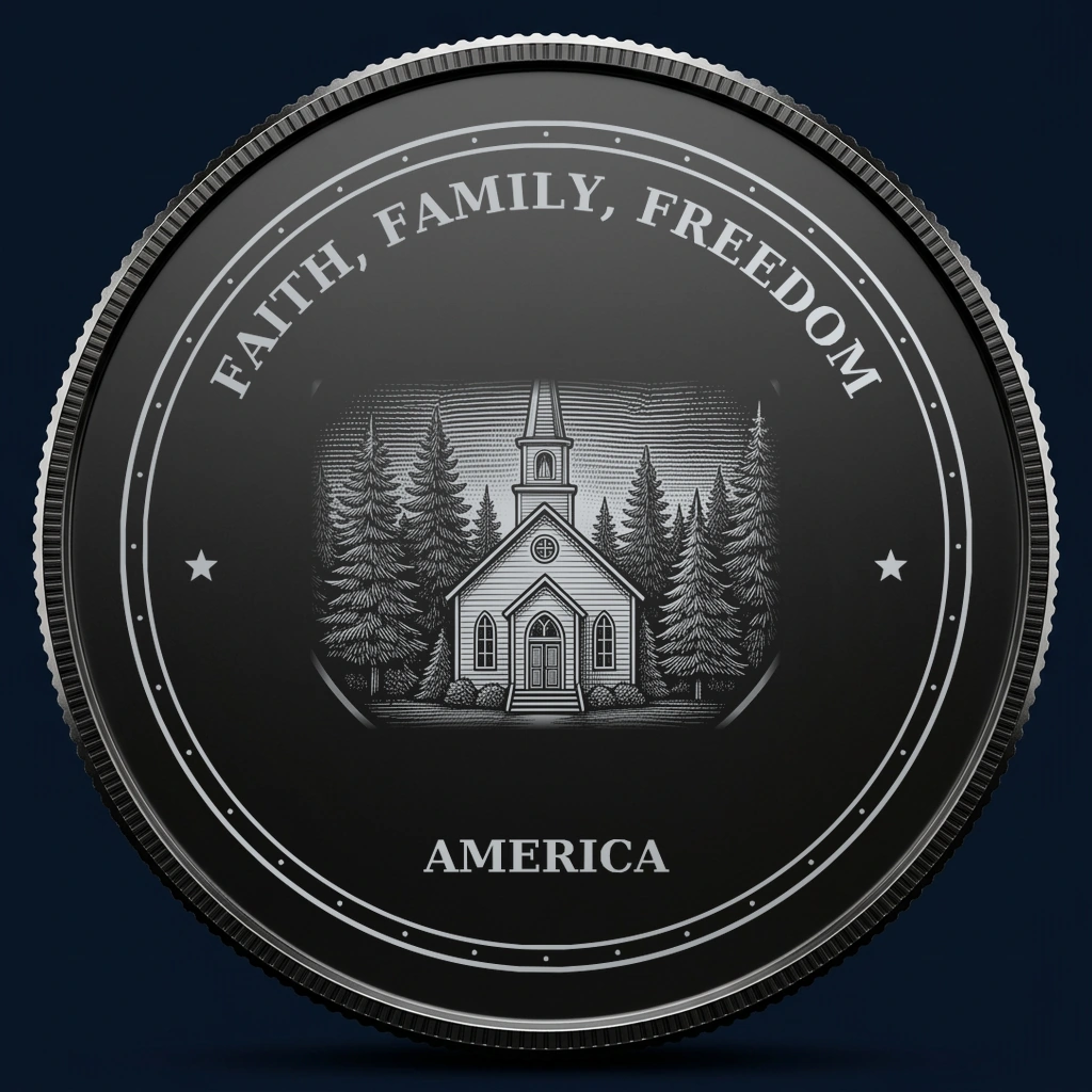 Faith, Family, Freedom — front, black-and-silver design mockup