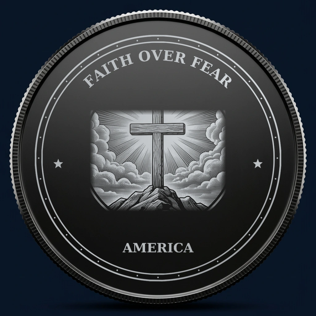 Faith Over Fear — front, black-and-silver design mockup