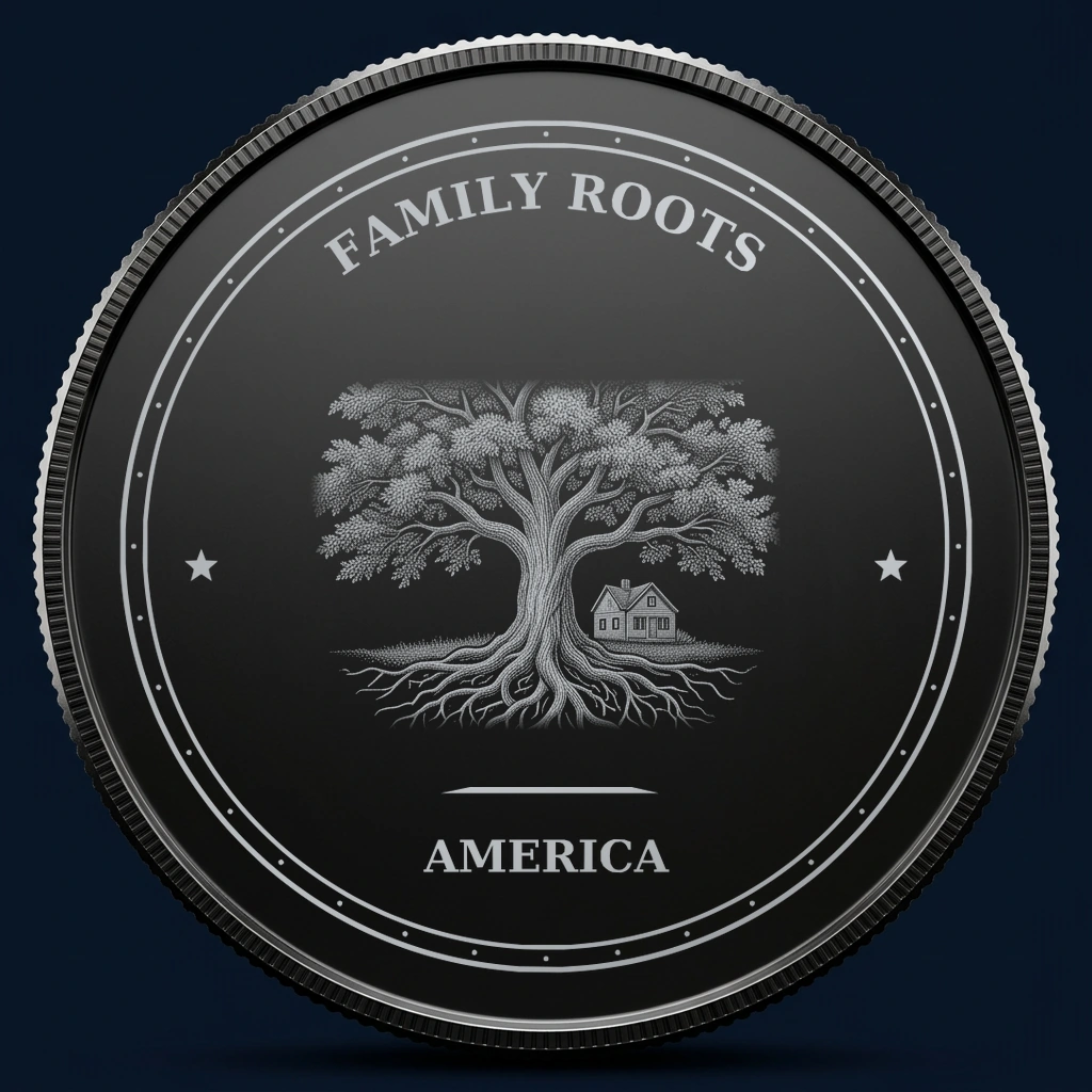Family Roots — front, black-and-silver design mockup