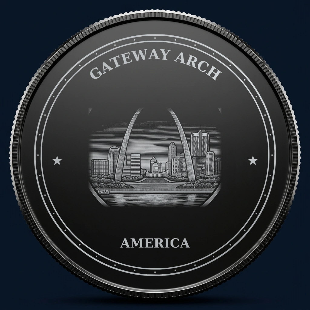Gateway Arch — front, black-and-silver design mockup