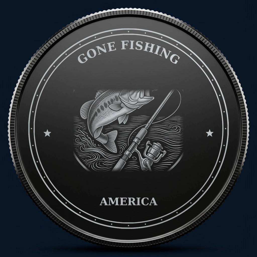 Gone Fishing — front, black-and-silver design mockup