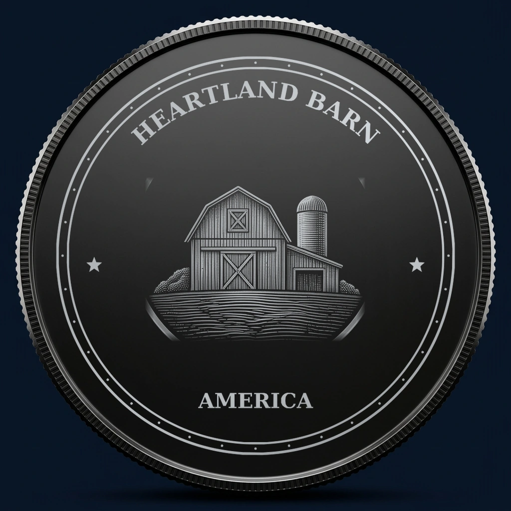 Heartland Barn — front, black-and-silver design mockup