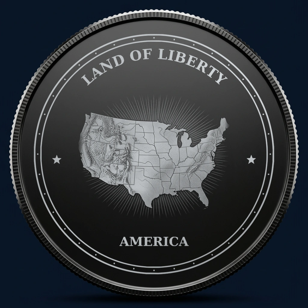 Land of Liberty — front, black-and-silver design mockup