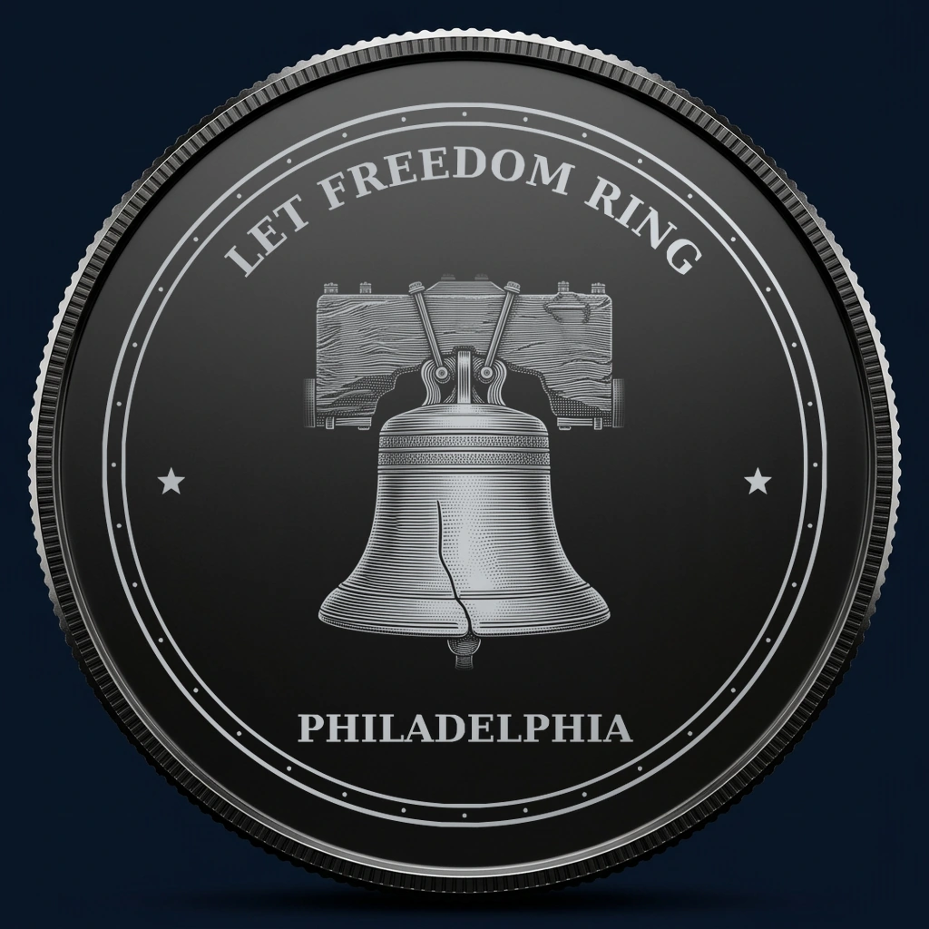 Liberty Bell — front, black-and-silver design mockup