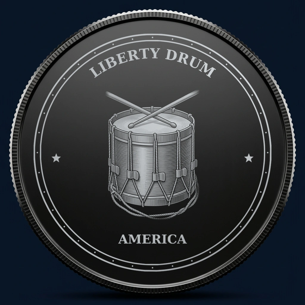 Liberty Drum — front, black-and-silver design mockup