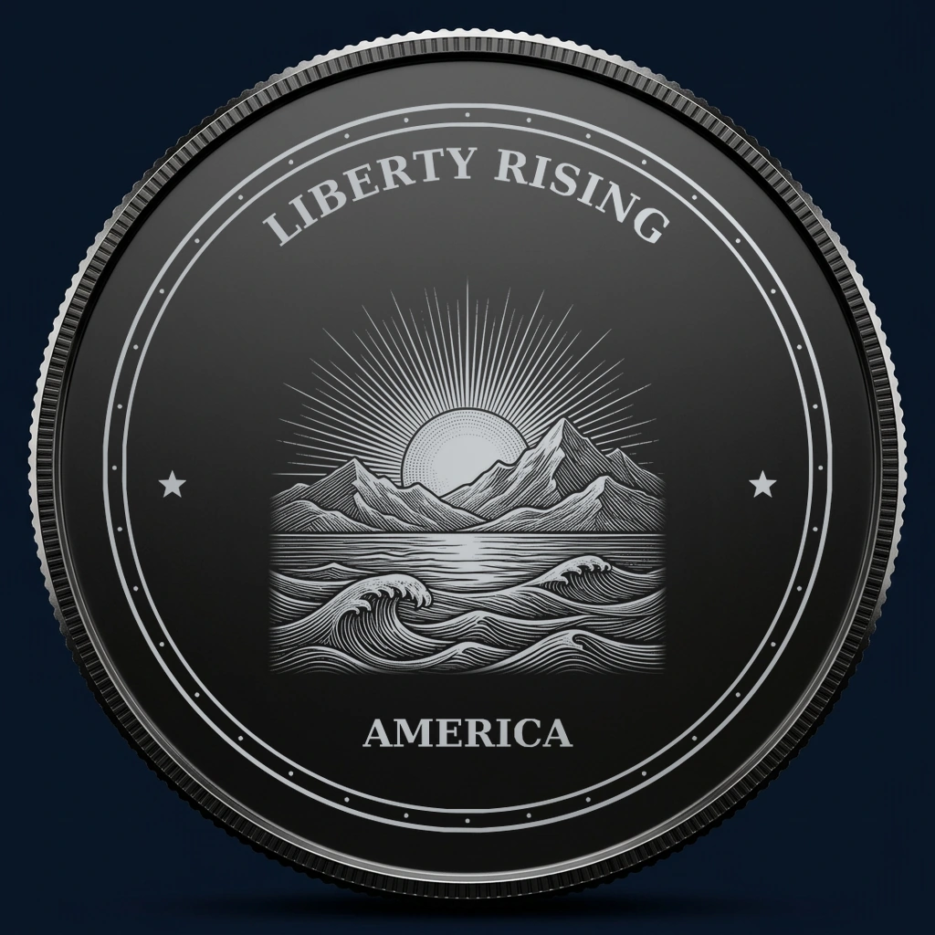 Liberty Rising — front, black-and-silver design mockup