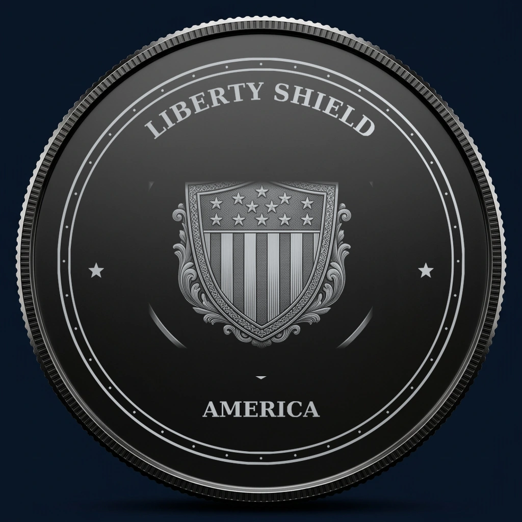 Liberty Shield — front, black-and-silver design mockup