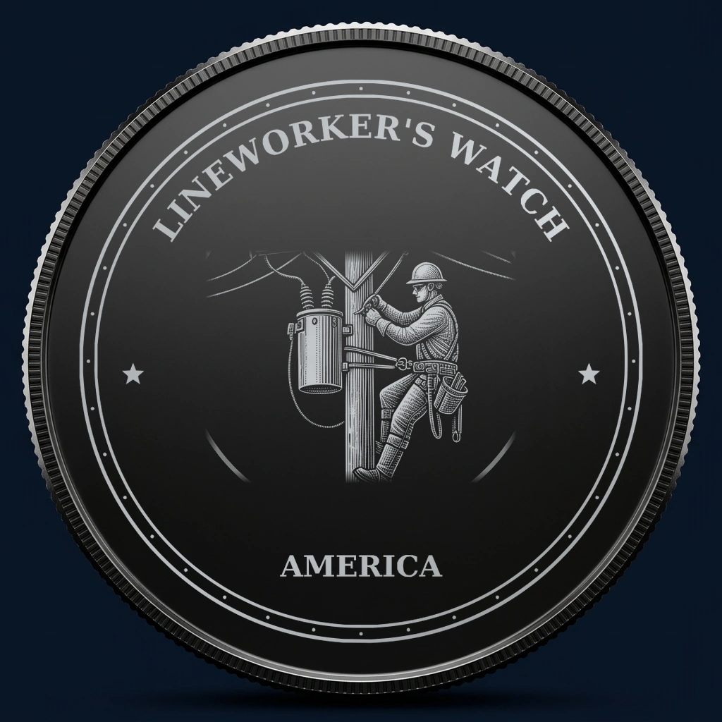 Lineworker's Watch — front, black-and-silver design mockup