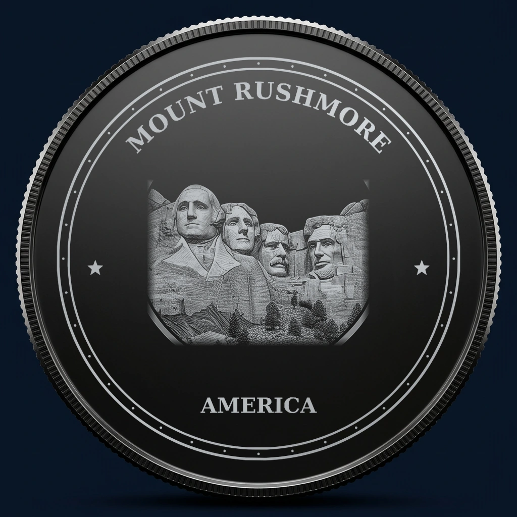 Mount Rushmore — front, black-and-silver design mockup