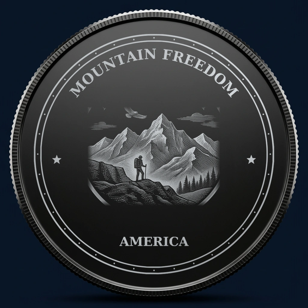 Mountain Freedom — front, black-and-silver design mockup