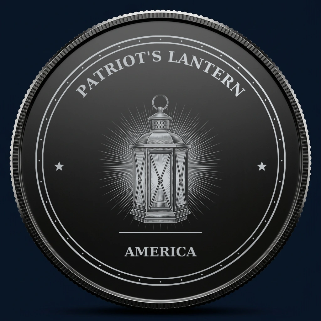 Patriot's Lantern — front, black-and-silver design mockup