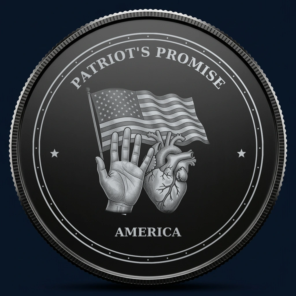 Patriot's Promise — front, black-and-silver design mockup