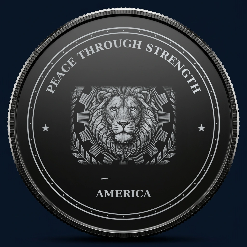 Peace Through Strength — front, black-and-silver design mockup