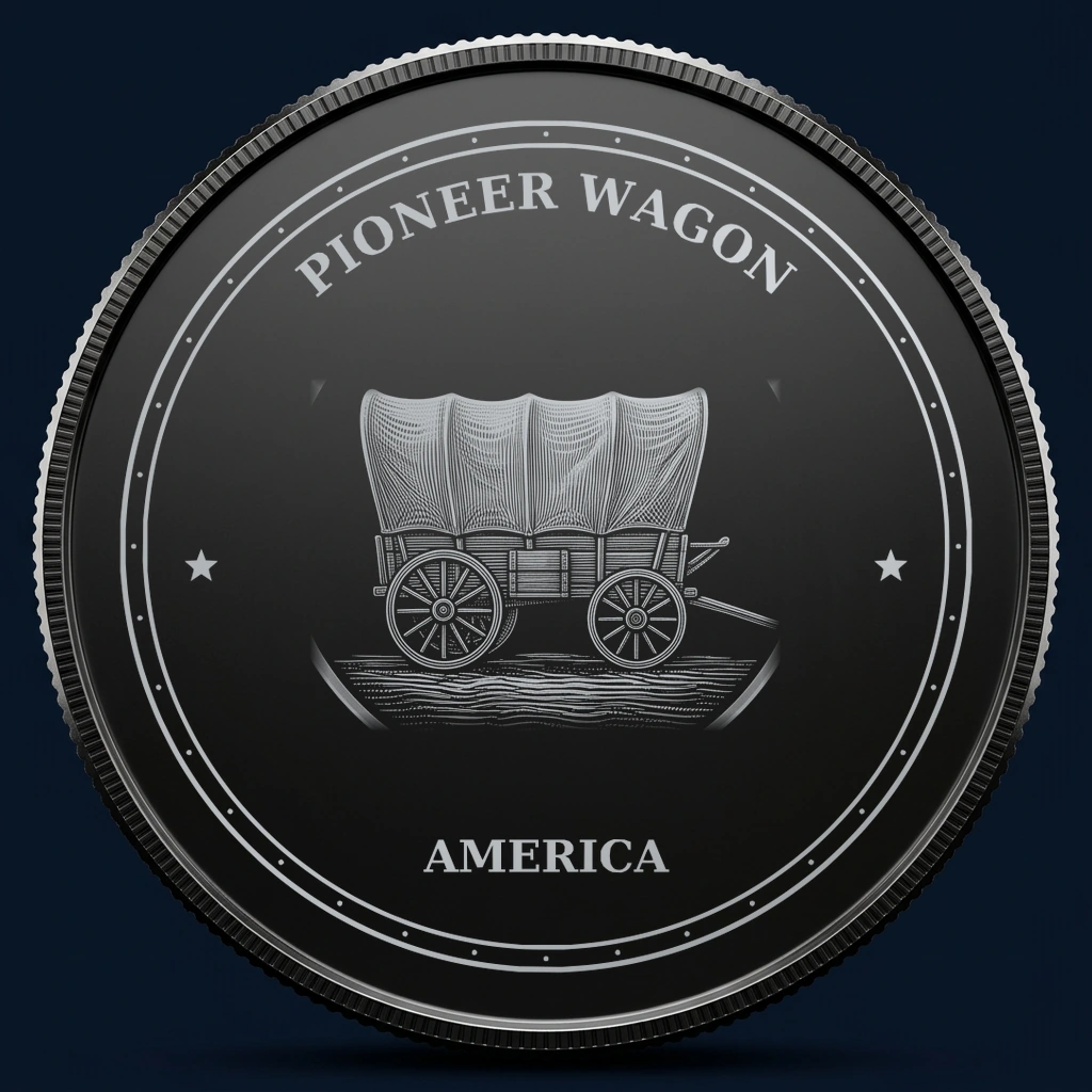 Pioneer Wagon — front, black-and-silver design mockup