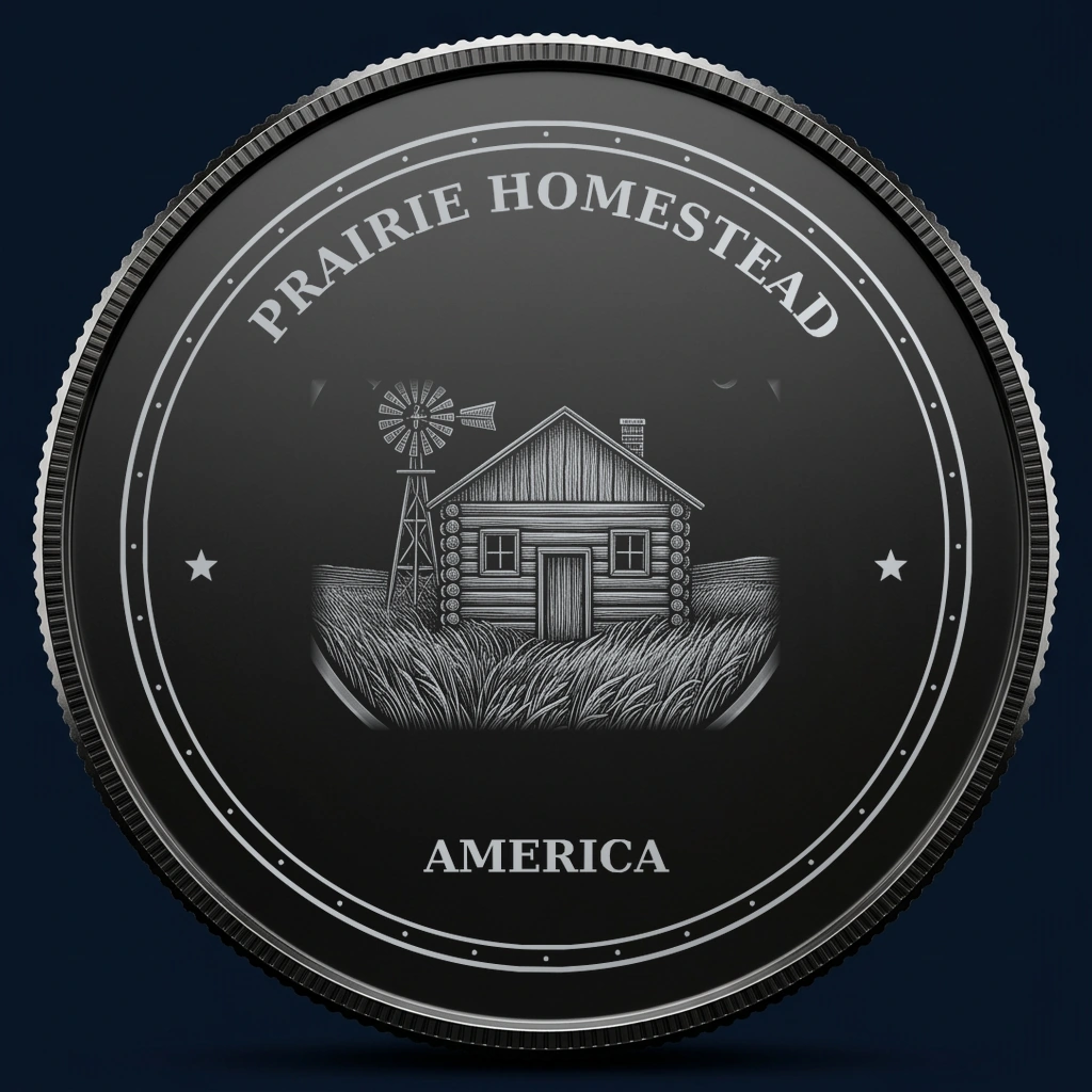 Prairie Homestead — front, black-and-silver design mockup