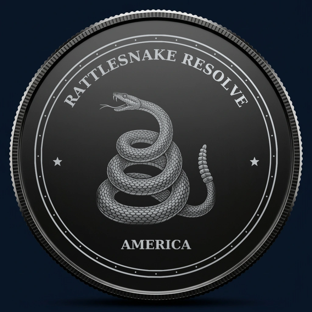 Rattlesnake Resolve — front, black-and-silver design mockup