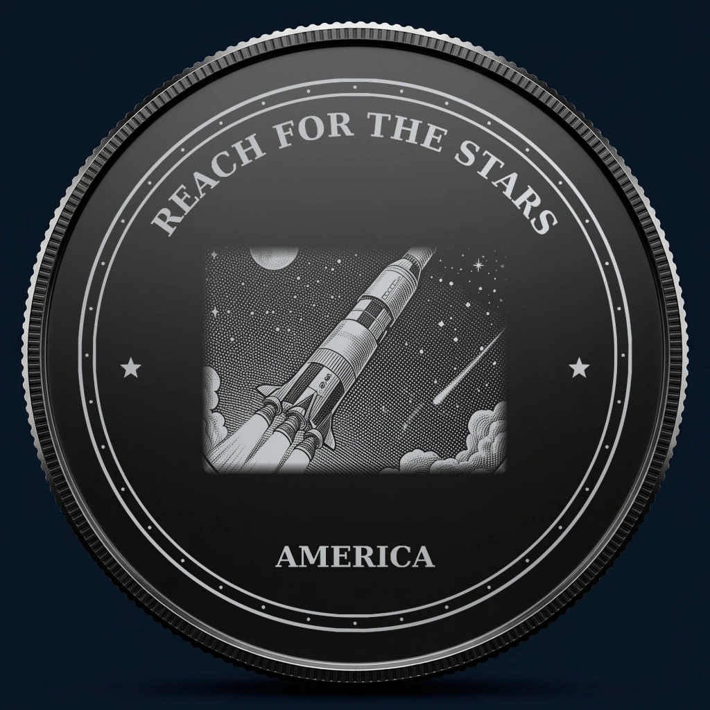 Reach for the Stars — front, black-and-silver design mockup