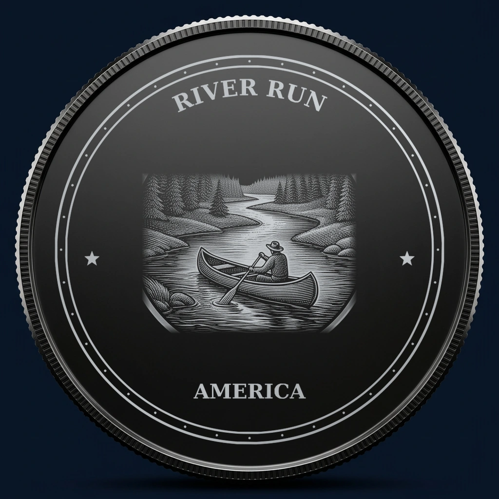 River Run — front, black-and-silver design mockup