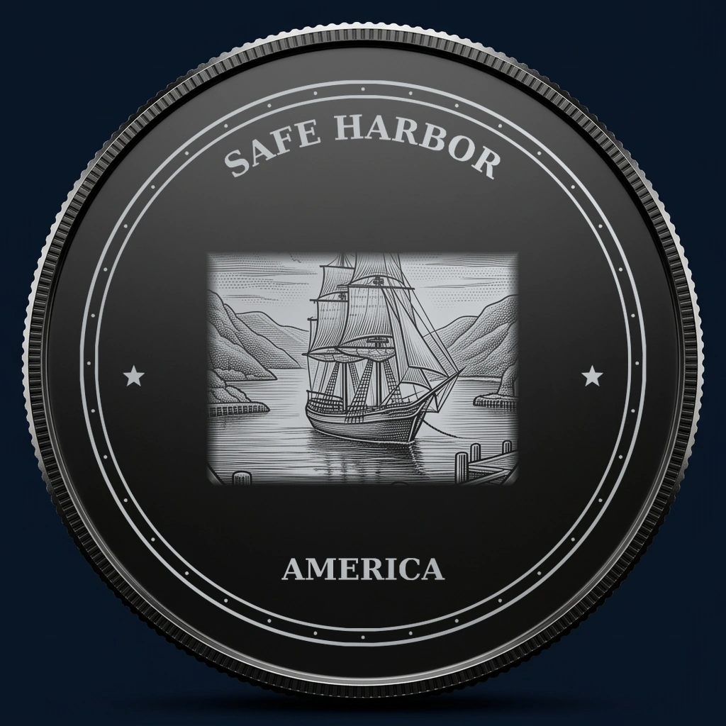 Safe Harbor — front, black-and-silver design mockup