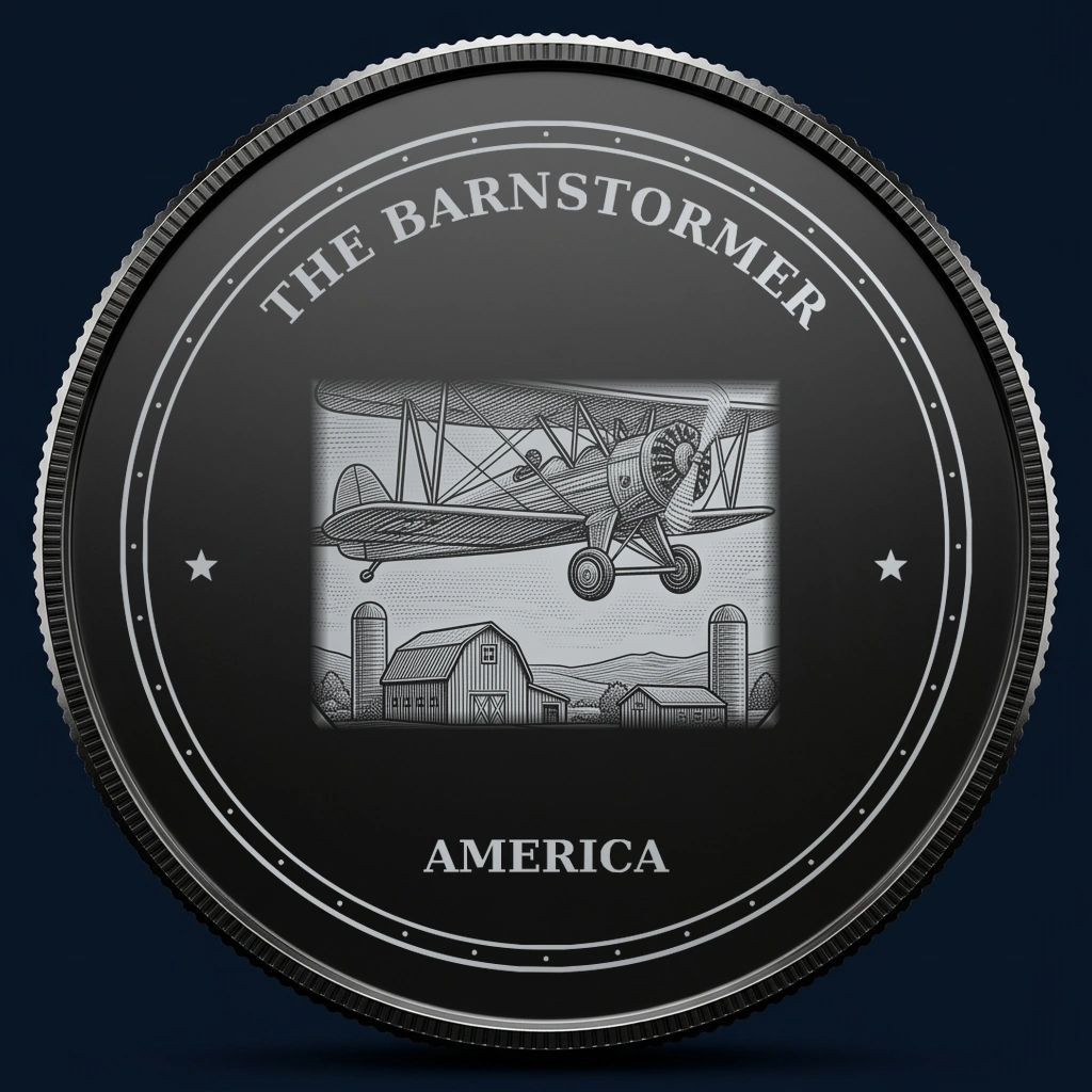 The Barnstormer — front, black-and-silver design mockup