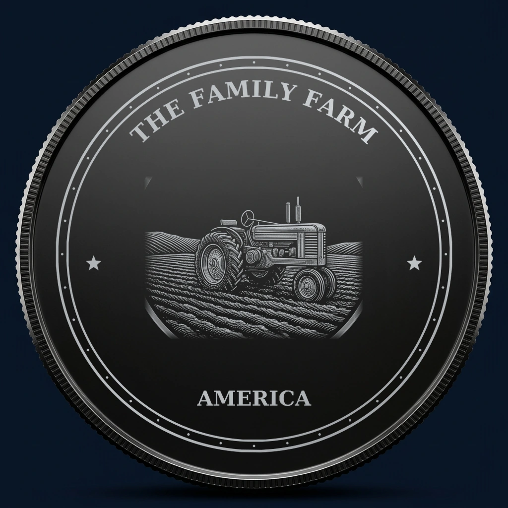 The Family Farm — front, black-and-silver design mockup