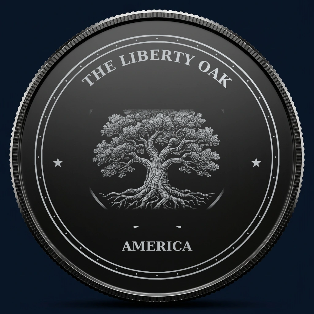 The Liberty Oak — front, black-and-silver design mockup