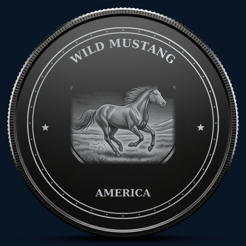 Wild Mustang — front, black-and-silver design mockup